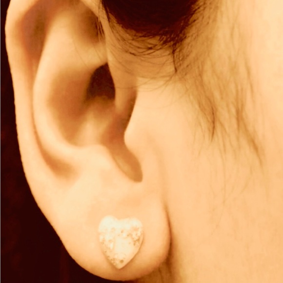 Blue Heart Gold Flake Fleck Glitter Sparkle Resin Dainty Tiny Stud Post Earrings - Picture 3 of 16